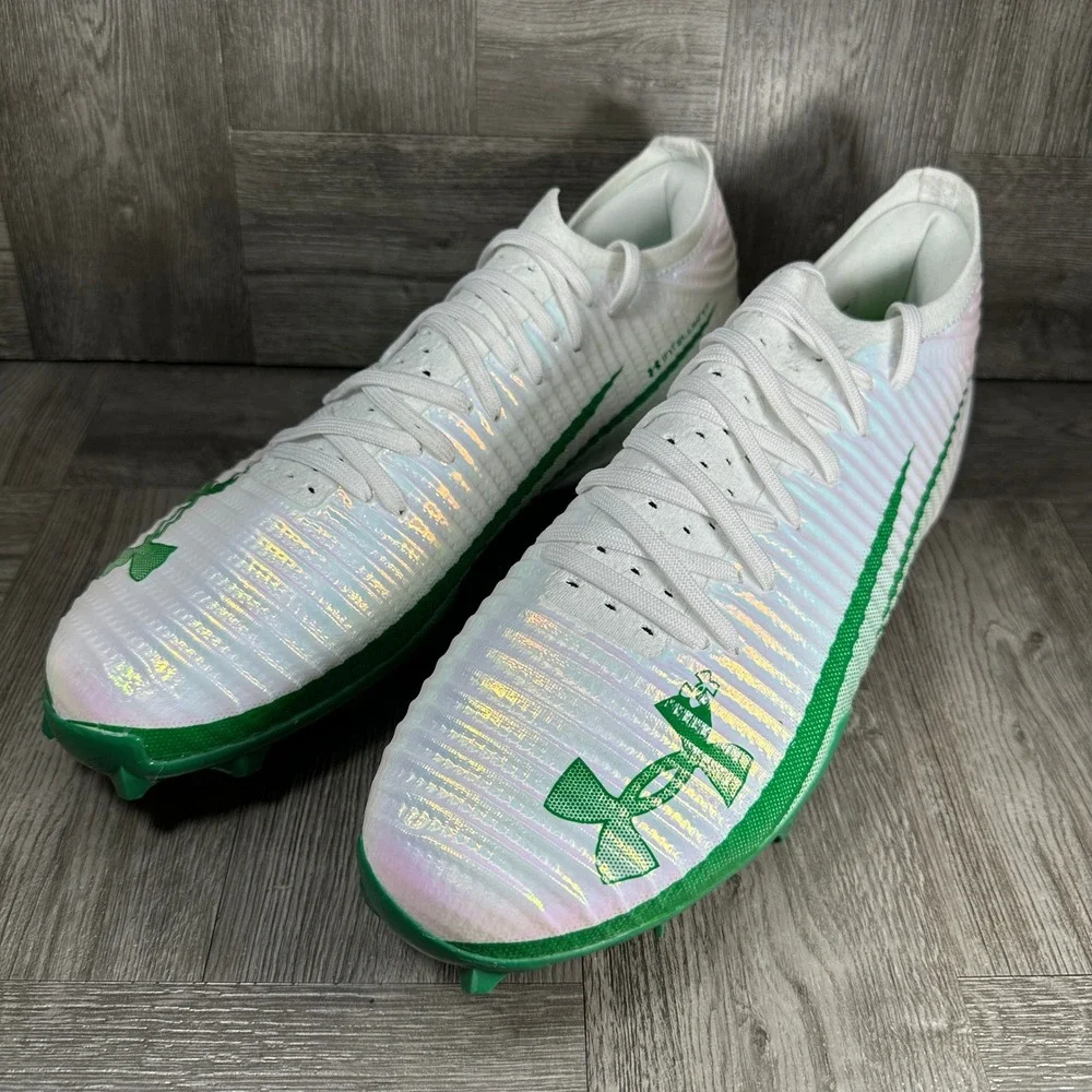 Under Armour Blur Pro Mens 11.5 White Green Football Cleats 3028220-107